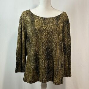 Brittany Black Women's Gold Paisley Print‎ 3/4 Sleeve Blouse Top